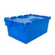 600x400x260mm Foldable Blue Plastic Moving Crate for Transport Warehouse Attached Lid