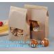 Tin tie tea pouch bag, coffee bean packaging stand up ziplock kraft paper tea paper bag with window Cookie choco pouch