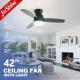 6 Speed Remote Control Decorative Ceiling Fan , Mdf Blades Black Plastic Ceiling Fan