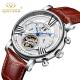 Brown Genuine Leather Luxury White Dial Automatic Movement Mens Waterproof Automatic Mechanical Watch