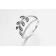 Green Leaf 925 Silver CZ Rings 3mm Cubic Zirconia Anniversary Band