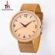 Round Dial Wood Minimalist Leather Watch Quartz Water Proof For Dress