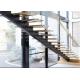 Mono Stringer Contemporary Glass Staircase , Steel And Wood Staircase Design