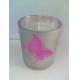 Home decor unscented glass candle printed by  pink butterfly and flower decoration