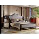 Neoclassic design of Luxury Bedroom sets High end Bed Headboard in Glossy black wood with Golden painting Nightstands