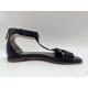 Ladies Black T Strap Flat Shoes Peep Toe Soft Nappa Genuine Leather Retro Roman Sandals