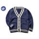 Cotton Stripes Collar Boys Navy Blue Cardigan Sweater , Boys Knitted Cardigan