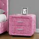 Pink Crush Fabric Bedside Table Velvet Covered Nightstand With Two Drawers