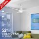 38W 3 Blades Remote Control Ceiling Fan With Dimmable LED Light