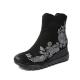 S028 New autumn and winter embroidered leather women's mid-boots wedge round toe waterproof platform flower embroidery