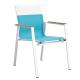 Aluminum Outdoor Textilene Teak Wood Armrest Dining Chairs For Restaurant