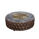 Round Shape Vintage Retro Side Coffee Table Top Genuine Leather Buttons Decoration