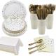 FDA Disposable Dishware White And Gold Party Supplies