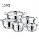 Soup Cooking Canteens Stainless Steel Cookware Set 10pcs Modern Design Style