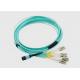 8 Fiber OM3 Aqua Female to Male MPO to 4x LC Duplex Fiber Breakout Cable