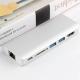 Aluminum Type C Adapter with  Port, Gigabit Ethernet Port, USBC Power Delivery, 2 USB 3.0 Ports, SD Card Reader