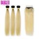1b613 Blonde Human Hair Extensions With Closure Silky Straight Wave Soft Smooth