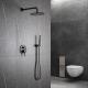 Matte Black Rain Shower Faucets With Hand Shower Combo With Round Shower Head 2 Handle 1 Spray