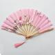 Assorted Flower Handheld Foldable Fan Curved Fabric Folding Fans With Tassel