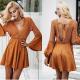 New Design Women Long Sleeve Hollow Out Dress in Causal Dresses Mini Sexi