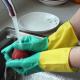 Reusable Bi - Color Kitchen Rubber Gloves Eco Friendly For Household Cleaning