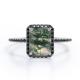 Halo-style Emerald Cut Moss Green  Agate With  Lab Created Engagement Ring With Pave Accents