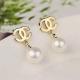  Logo Earrings in 18K Yellow Gold with Dropping Pearl Fashion Lady Jewelry Global Shipping