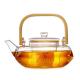 Transparent Blooming Tea Pot With Filter , Hand Blown Tea Cup Set With Kettle