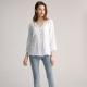 Loose Cuff Women'S V Neck Linen T Shirt Breathable Pleated Long Sleeve Blouse