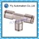 Pneumatic Tube Fittings T-Tee nickel-plated brass quick coupling PE series