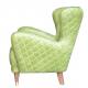 Diamond Stitched Vintage Green Leather Wingback Sofa With Wooden Leg