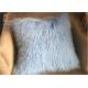 Mongolian fur pillow Sky Blue Luxury Long Sheep Fur Couch Pillow in Hotel