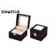 Mens Black Leather Double Watch Box Display Glass Top Jewelry Case Organizer