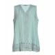 Embroidery Light Blue Cotton Tops For Ladies Breathable V Neck Vest Casual Style
