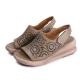 S476 Leather Handmade Velcro Casual Women'S Sandals High Heel Retro Thick Bottom Ethnic Style Summer Women'S Shoes Proce