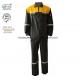 Two Tone Dark Green Yellow Fire Retardant Suit With Reflective Tape Safety