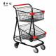 Double Basket Wire Shopping Cart Metal Black Customized Colors