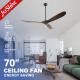 70 Inches 3 Solid Wood Ceiling Fan With Remote Control Quiet DC Motor