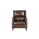 Industrial Retro Vintage Cigar High Back Leather  Armchair With Solid Wood Legs