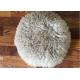 Long Hair Round Mongolian Fur Pillow Light Grey Smooth With Shearling Sheep Fur Lining