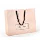 Flat Cotton Handle Custom Design Paper Bags , Printed Paper Shopping Bags Pink Color