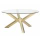 Gold Round Glass Dining Table , Stainless Steel Base Dining Table With Glass Top