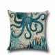 Sea Life Decorative Throw Pillow Covers 18"x 18" , Faux Linen Coastal Octopus