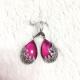 Vintage Sterling Silver Created Ruby with Marcasite Dangle Drop Earrings(E12033PINK)