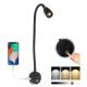 BLACK Flexible 3W Bedroom Bedside Headboard Lamp USB Wall Mounted Dimmable Led Reading Light