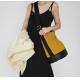 Stitching Linen Shoulder Bag 29cm 34cm Yellow Leather Bucket Bag