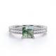 Princess Cut Natural  Druzy Moss Green Agate And Moissanite Milgrain Border Victorian  Pave Engagement Ring
