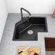 Top Mount Black Quartz Composite Sink Single Bowl With Accessories