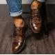 Patina Crocodile Skin Shoes for Men, Brogue Wingtips Exotic Leather Men Shoes