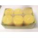 6pk Yellow Citronella scented mini pillar candle with the printed box shrinked